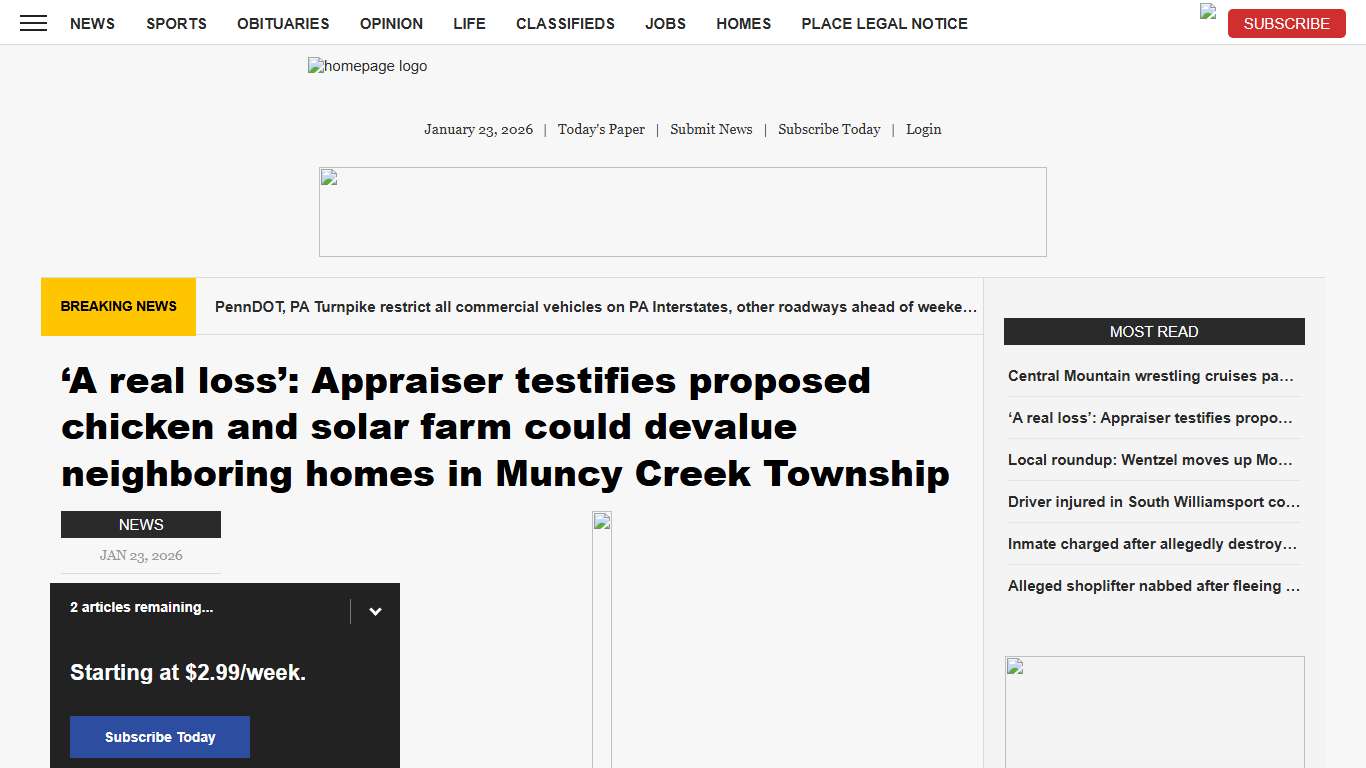 ‘A real loss’: Appraiser testifies proposed chicken and solar farm could devalue neighboring homes in Muncy Creek Township News, Sports, Jobs - Williamsport Sun-Gazette