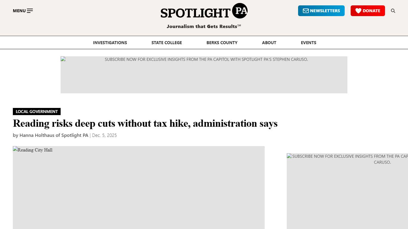 Reading city council scheduled to vote on 9% tax hike • Spotlight PA